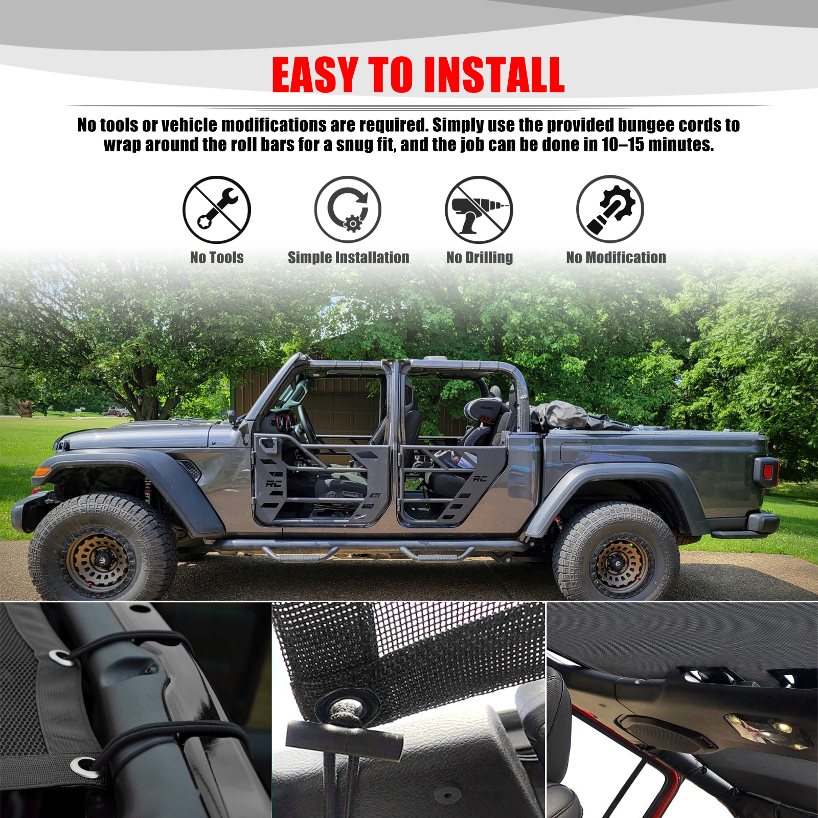 For Jeep Gladiator JT 4 Door A - Screen Top Mesh reseña y precio